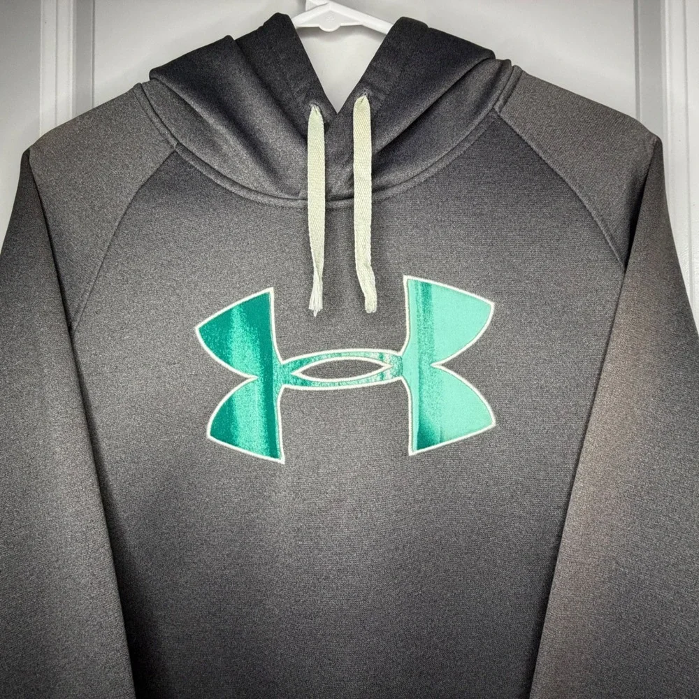Under‎ Armour Storm1 Hoodie Mens Large Gray Teal Green Logo Pullover Sweatshirt